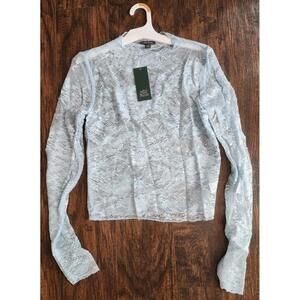 WILD FABLE Womens Long Sleeve Lace Sequin Top Blouse Sheer Light Blue, Small